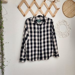 Woolrich Plaid Checkered Button Down Shirt Women's M Black White 100% Co…